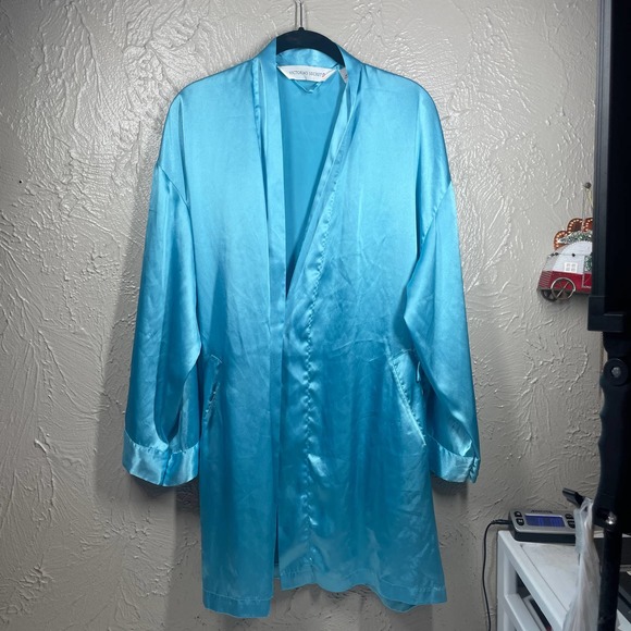 Victoria's‎ Secret Blue Long Sleeve Silk Sateen Comfort Sleepwear Robe Womens OS - Picture 3 of 4